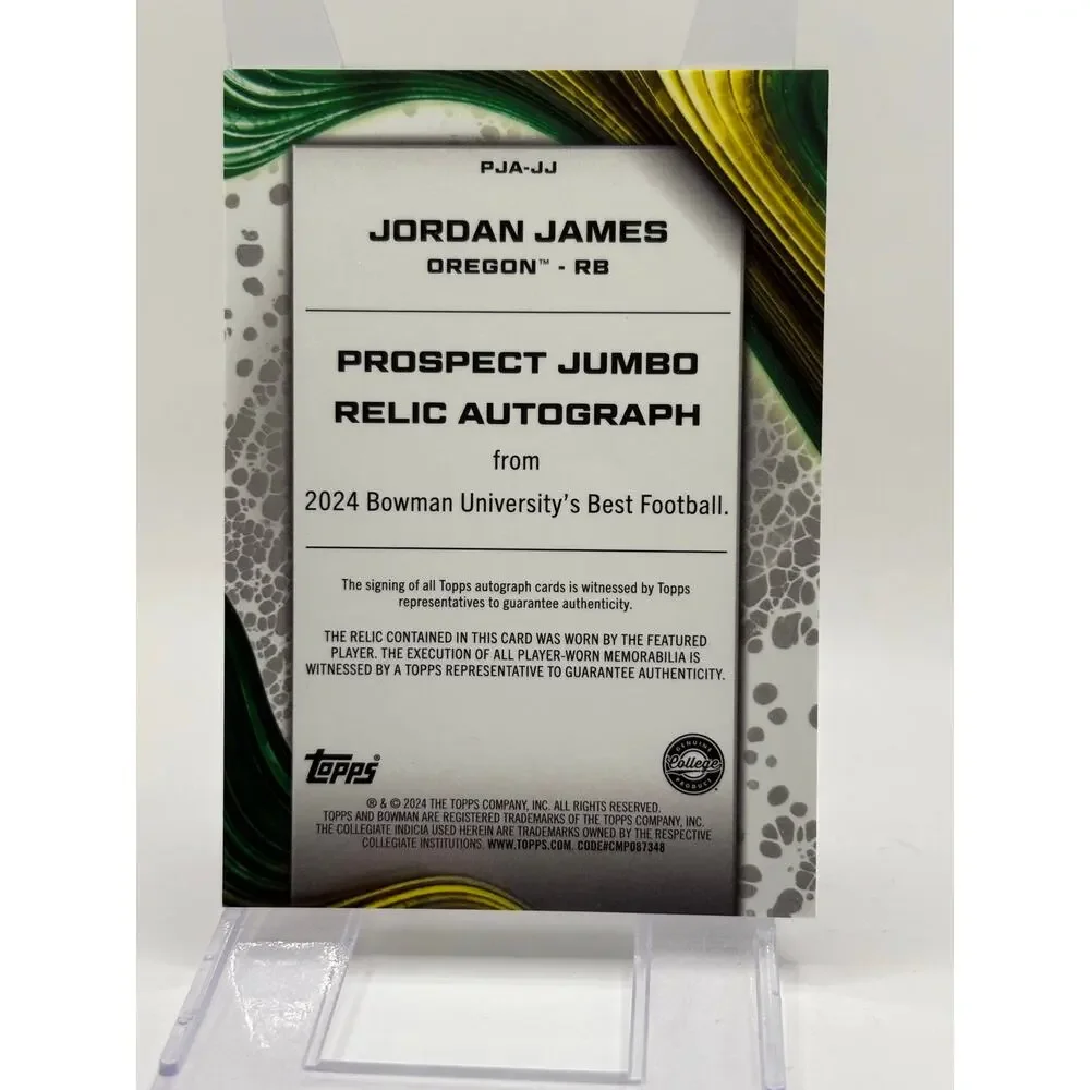 2024 Bowmans Best U Jordan James Yellow Jumbo Patch Auto 30/99 SP Ducks 49ers